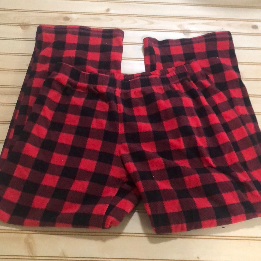 Dearfoams Red Black Buffalo Check Plaid Flannel  Stretch Waist PJ Sleep Pant L